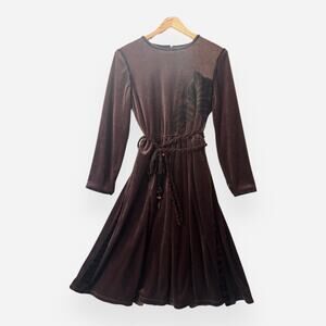VINTAGE Women's Brown Velvet Horse Equestrian Cowgirl Dress Western Boho